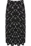 Black White Floral Leafy Print Midi Skirt For Women 12-14 - Dropwear
