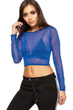 Sheer Mesh Long Sleeve Crop Top For Women  - Dropwear