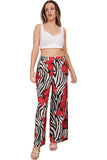 Red Zebra Floral Print Palazzo Trouser For Women 12-14 - Dropwear