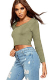 Mocha V Neck Long Sleeve Crop Top For Women 12-14 - Dropwear