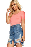 Coral Plain Short Sleeve Bodysuits For Women 12-14 - Dropwear