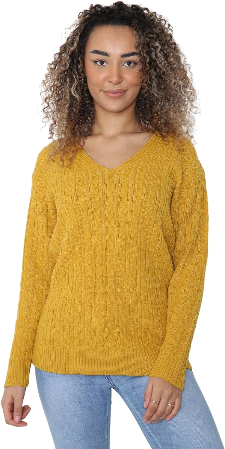 Cable Knitted V-Neck Sweater Top For Women  - Dropwear