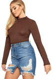Brown Plus Size Long Sleeve Turtleneck Bodysuit For Women 16-18 - Dropwear