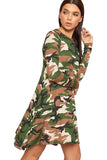 Army Plus Size Army Print Long Sleeve Swing Dress Top For Women 20-22 - Dropwear