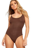 Dark Brown BASICS Solid Scoop Neck Bodysuit For Women 12-14 - Dropwear