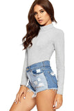 Mocha Unity Solid Stand Collar turtleneck Bodysuits For Women 12-14 - Dropwear