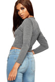 Light Grey V Neck Long Sleeve Crop Top For Women 12-14 - Dropwear