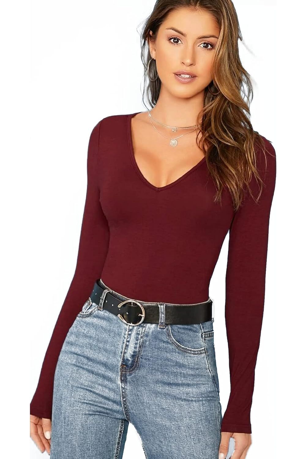 Purple Plus Size Long Sleeve V Neck Top For Women 24-26 - Dropwear