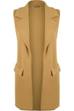Green Plus Size Crepe Open Long Waistcoat Pocket Top For Women 16 - Dropwear