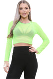 Sheer Mesh Long Sleeve Crop Top For Women  - Dropwear