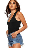 Black Solid Round Neck Fitted Tank Bodysuits - Basics For Women 12-14 - Dropwear