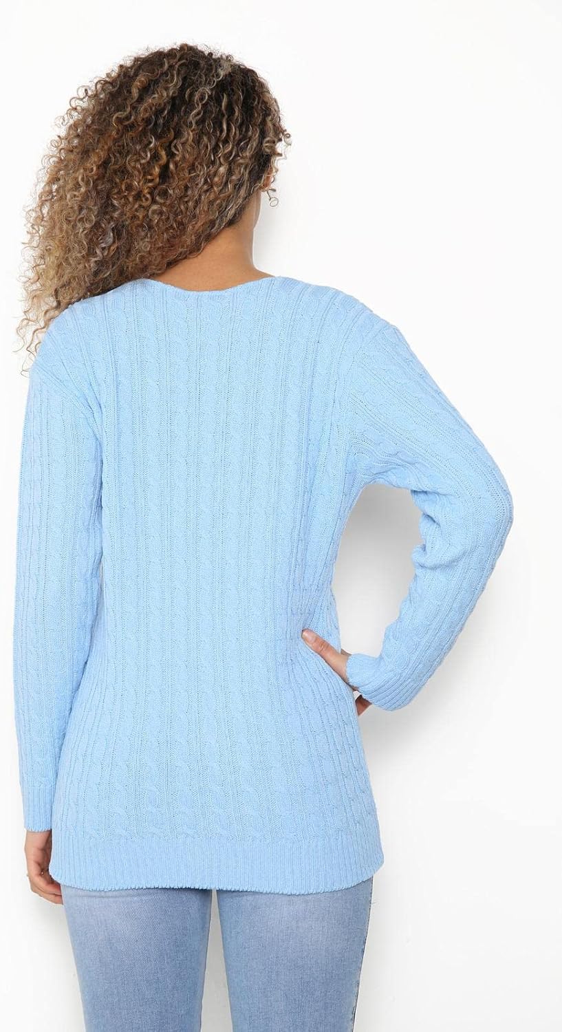 Light Grey Cable Knitted V-Neck Sweater Top For Women 12-14 - Dropwear