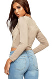 Wine V Neck Long Sleeve Crop Top For Women 8-10 - Dropwear