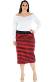 Grey Plus Size Midi Skirt Dogtooth For Women 12-14 - Dropwear