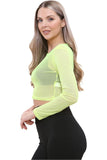 Sheer Mesh Long Sleeve Crop Top For Women  - Dropwear