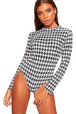 Dogtooth Long Sleeve Bodysuit Turtle Neck Dogtooth For Women 12-14 - Dropwear