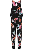 Black Plus Size Trouser Sleeveless Scoop Neck Floral Print Jumpsuit For Women 20 - Dropwear