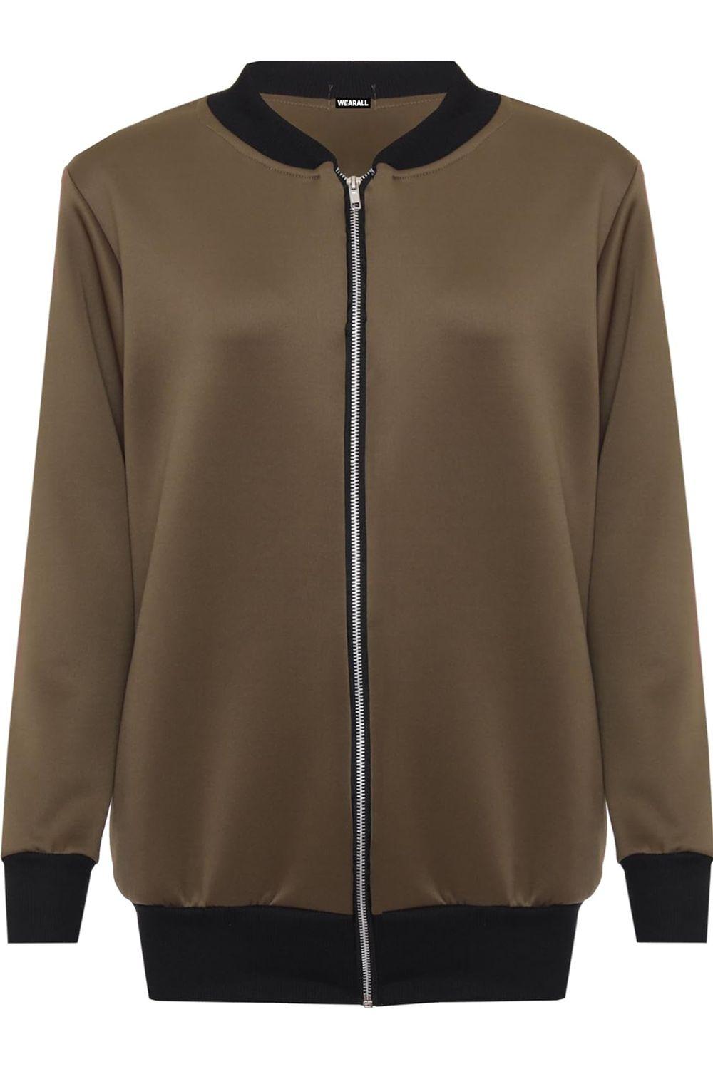 Pink Plain Bomber Jacket Sleeve Top For Women 20 - Dropwear