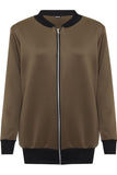 Pink Plain Bomber Jacket Sleeve Top For Women 20 - Dropwear