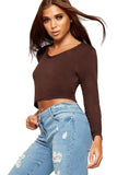 Dark Grey V Neck Long Sleeve Crop Top For Women 12-14 - Dropwear