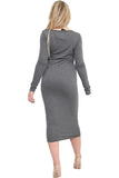 Dark Brown Bodycon Stretch Plain Midi Dress For Women 8-10 - Dropwear