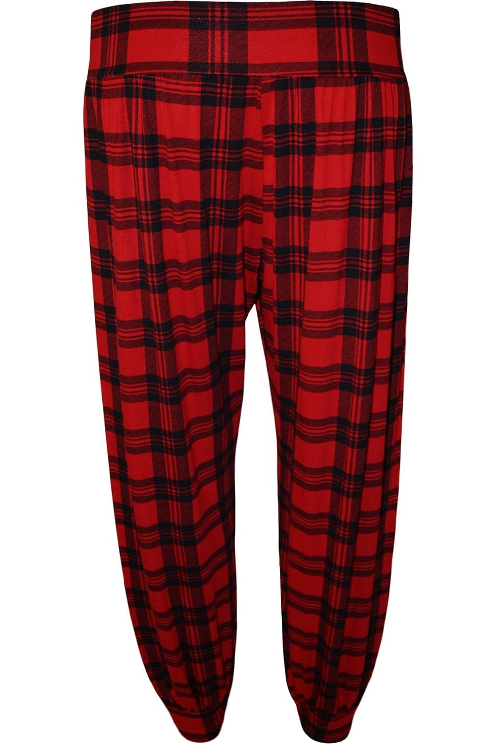 Plus Size Red Tartan Print Harem Trouser For Women  - Dropwear