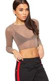 Neon Green Sheer Mesh Long Sleeve Crop Top For Women 12-14 - Dropwear