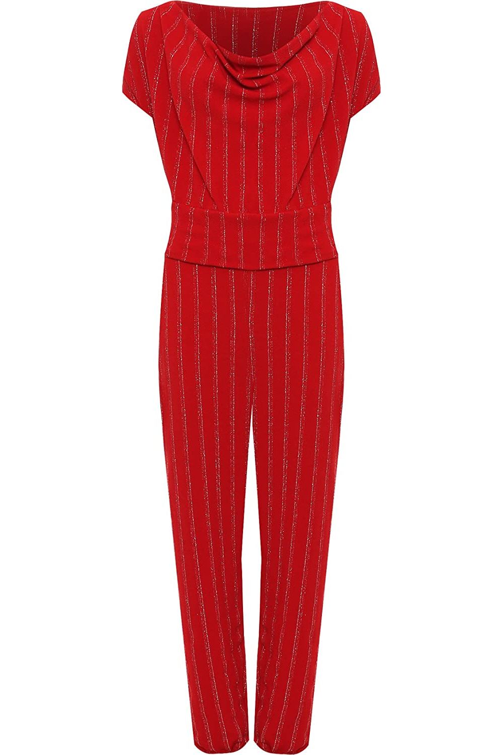 Red Plus Size Sleeveless Lurex Stripe Jumpsuit For Women 14 - Dropwear