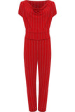 Red Plus Size Sleeveless Lurex Stripe Jumpsuit For Women 14 - Dropwear