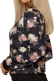 Black Plus Size Floral Bomber Jacket Rose Print For Women 24-26 - Dropwear