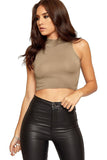 Brown Turtle Neck Sleeveless Crop Top For Women 12-14 - Dropwear