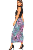 Pink Animal Plus Size High Waist Stretch Long Maxi Skirt For Women 24-26 - Dropwear