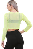 Sheer Mesh Long Sleeve Crop Top For Women  - Dropwear