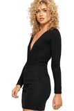 White Plus Size Wrap Over V Neck Plunge Long Sleeve Bodysuit For Women 16-18 - Dropwear