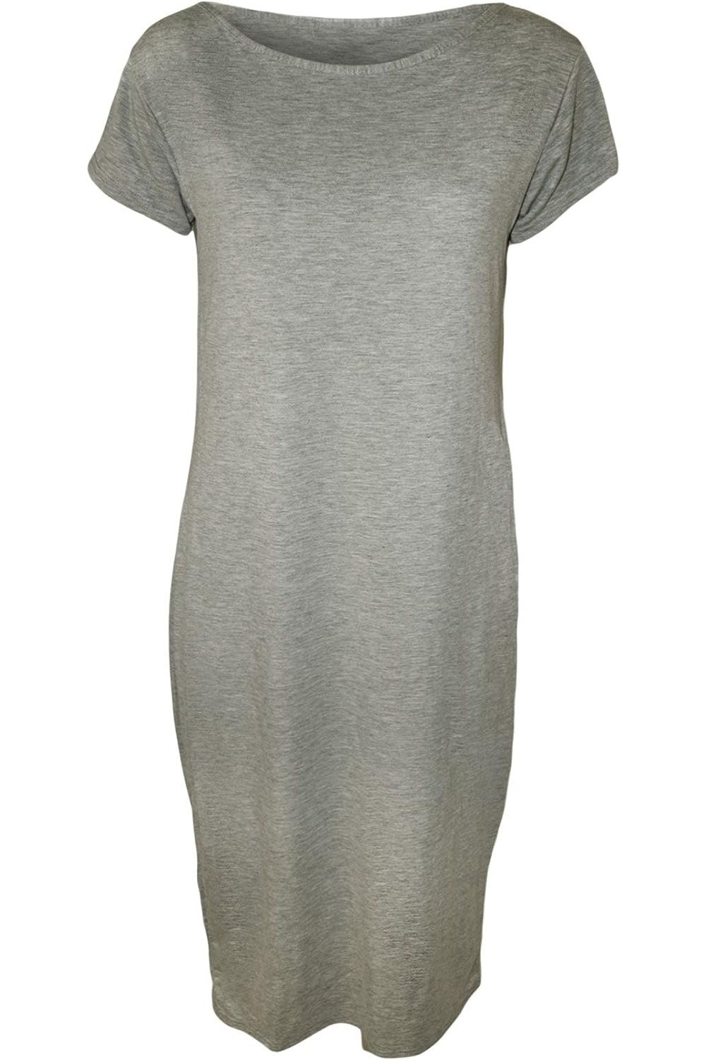 White Plain Short Sleeve Jersey Midi Dress For Women 8-10 - Dropwear