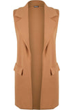 Cream Plus Size Crepe Open Long Waistcoat Pocket Top For Women 20 - Dropwear