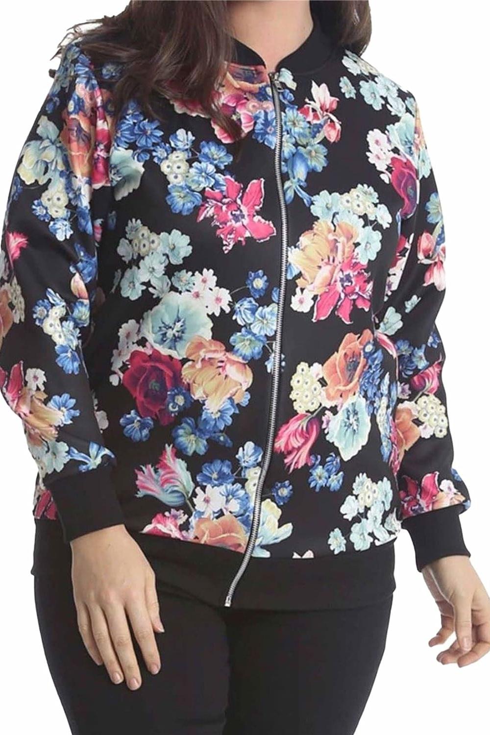 Black Floral Rose Print Bomber Jacket For Women 14 - Dropwear