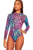 Multi Color Animal Long Sleeve Bodysuit Turtle Neck Multi Color Animal For Women 12-14 - Dropwear