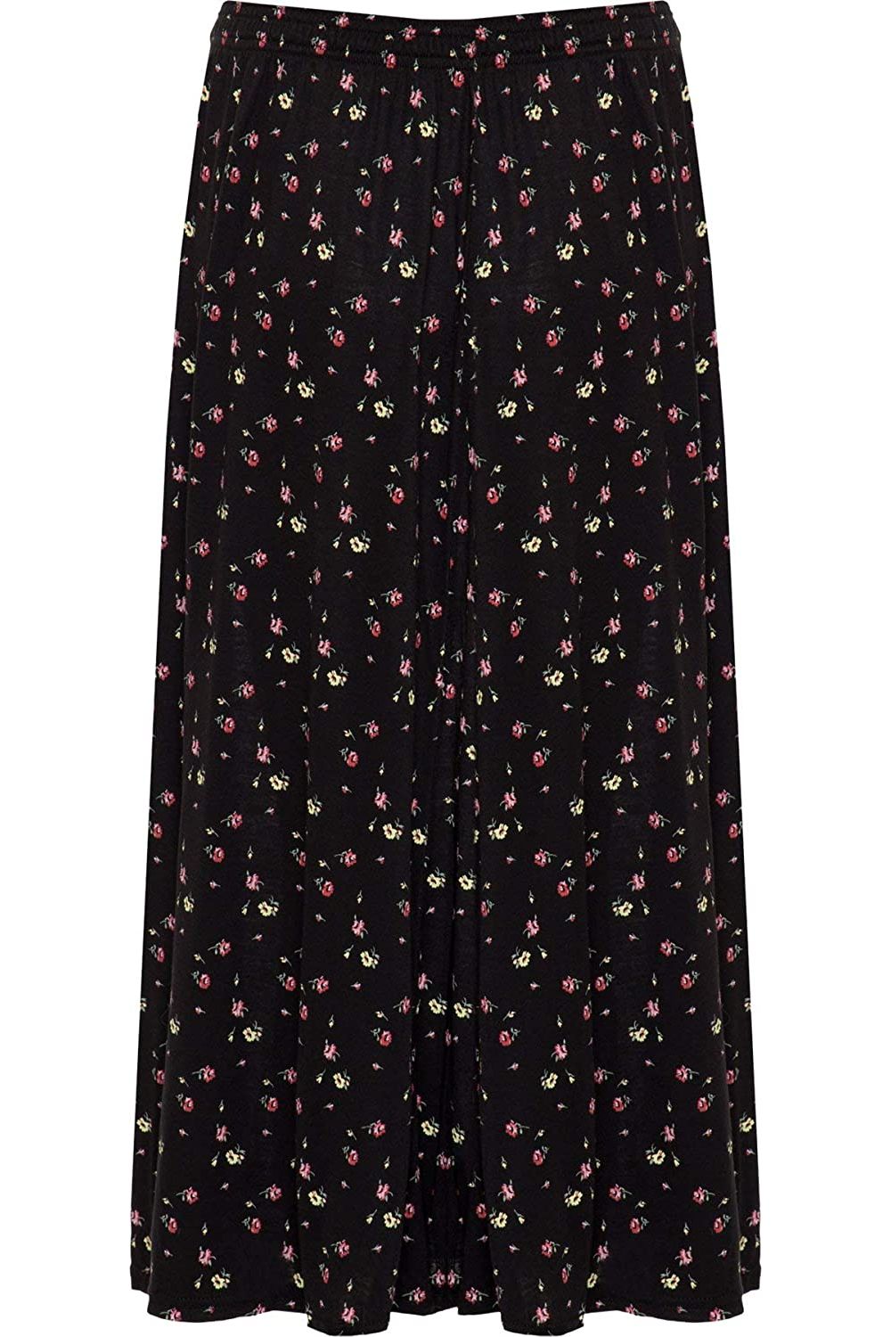 Plus Size Yellow Floral Print Midi Skirt For Women  - Dropwear