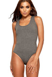 Khaki Solid Round Neck Fitted Tank Bodysuits - Basics For Women 8-10 - Dropwear