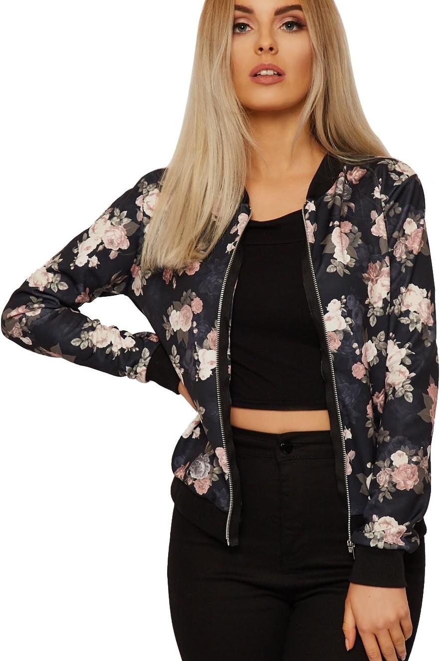 Black Plus Size Floral Bomber Jacket Rose Print For Women 16-18 - Dropwear