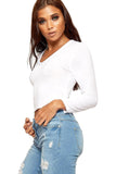 V Neck Long Sleeve Crop Top For Women  - Dropwear