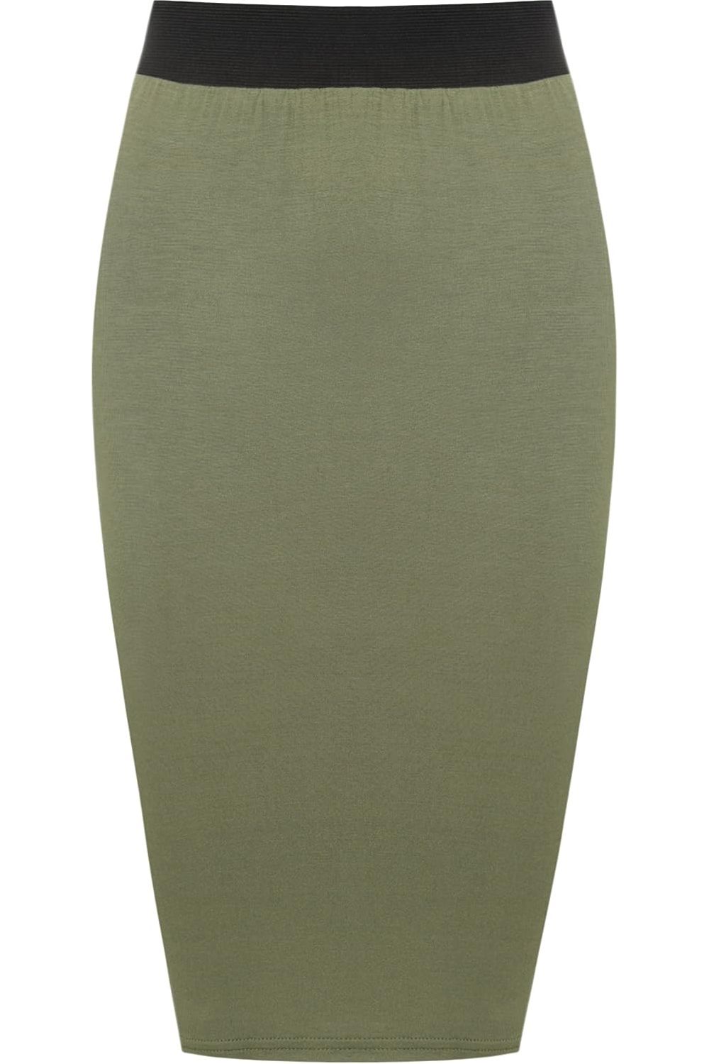 Cream Plus Size Plain Stretch Pencil Midi Skirt For Women 24-26 - Dropwear