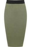 Cream Plus Size Plain Stretch Pencil Midi Skirt For Women 24-26 - Dropwear