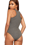 Light Grey Solid Round Neck Fitted Tank Bodysuits - Basics For Women 8-10 - Dropwear