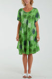 Palm Tree Short Sleeve Midi Dress For Women  - Dropwear