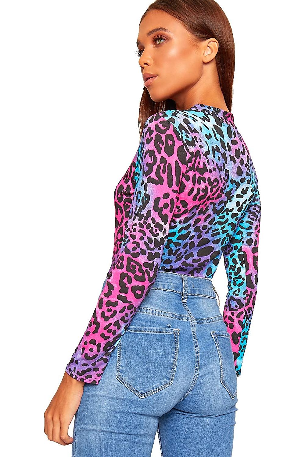 Multi Color Animal Plus Size Long Sleeve Bodysuit Turtle Neck Multi Color Animal For Women 24-26 - Dropwear
