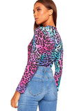 Multi Color Animal Plus Size Long Sleeve Bodysuit Turtle Neck Multi Color Animal For Women 24-26 - Dropwear