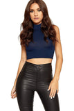 Dark Grey Turtle Neck Sleeveless Crop Top For Women 8-10 - Dropwear