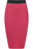 Coral Plus Size Plain Stretch Pencil Midi Skirt For Women 16-18 - Dropwear